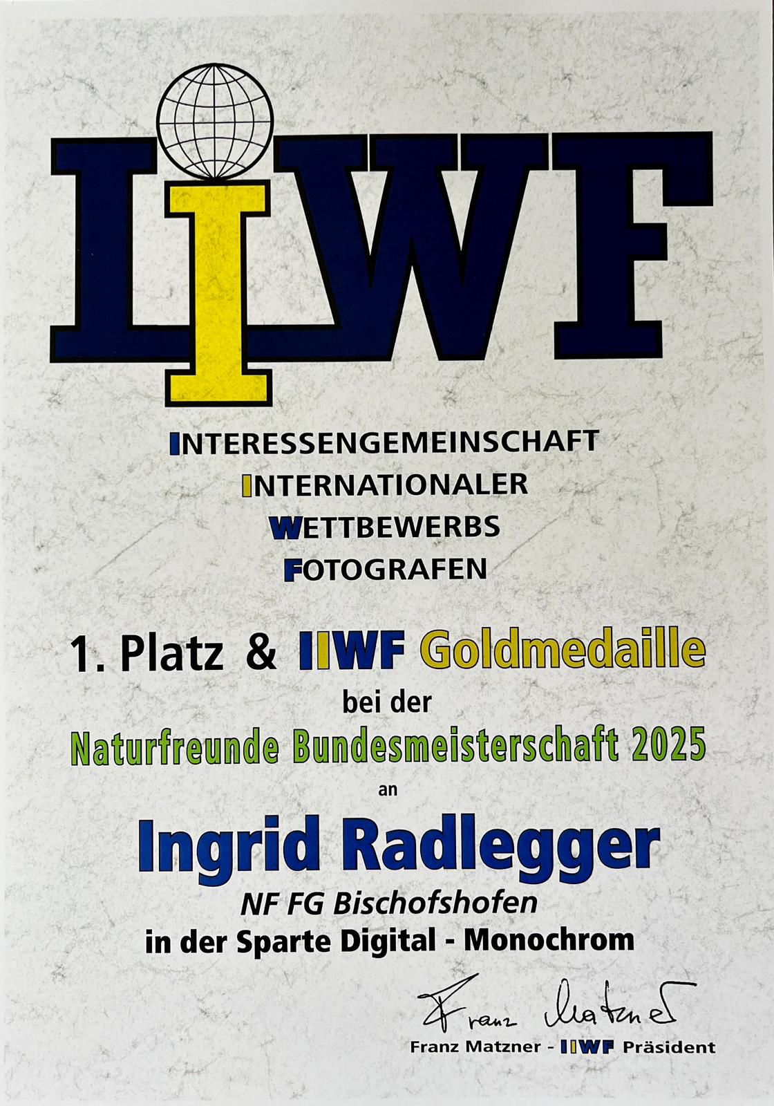 Urkunde der Siegerin